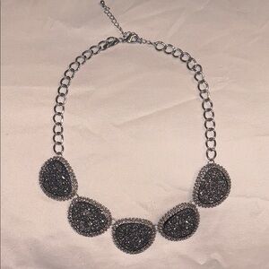 New York & Company Silver/Gray Sparkle Necklace with Blackish/Grayish Stones